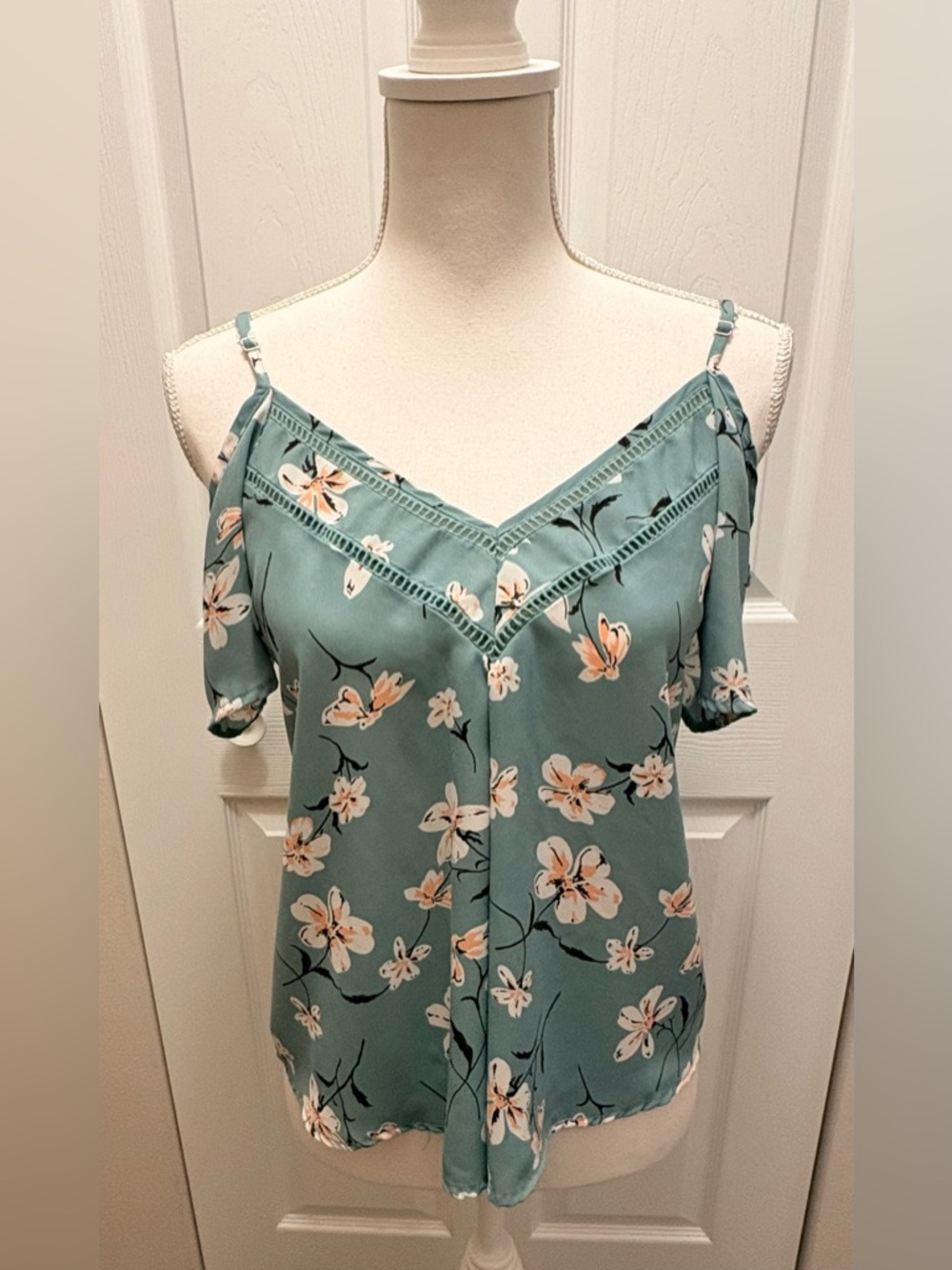 Sienna Sky Teal Floral Cold-Shoulder Camisole